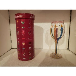LOLITA Love My Wine HAPPY BIRTHDAY Hand Painted Wine Glass with box